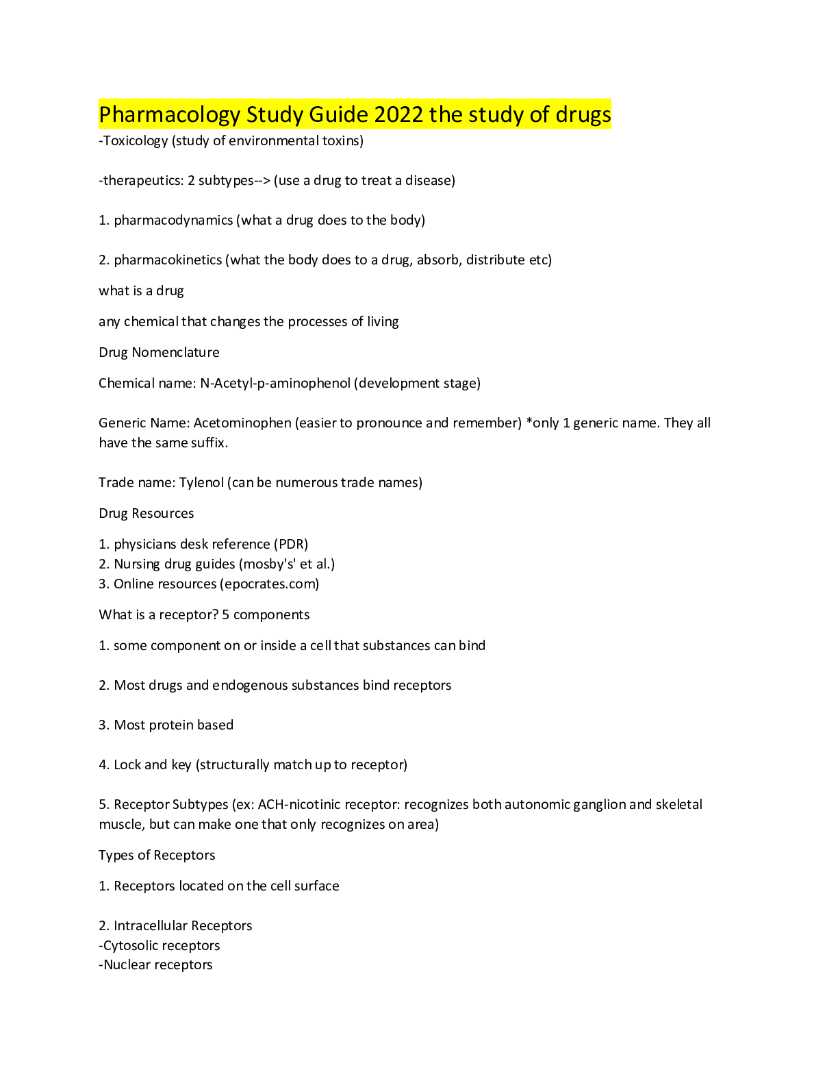 Preview image for Pharmacology Study Guide 2022 The Study of Drugs